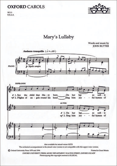 Mary's Lullaby [SSAA ヴォーカル・スコア]