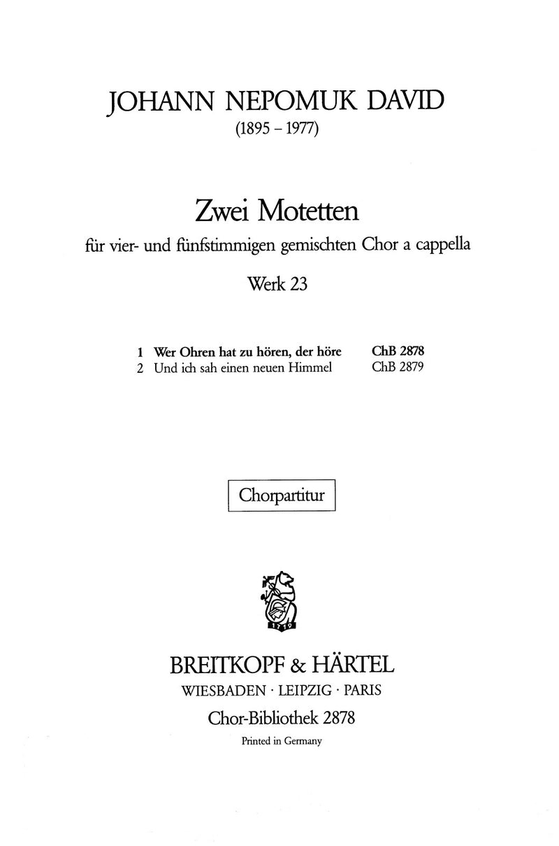 2 Motets Wk 23, no. 1 [合唱楽譜]