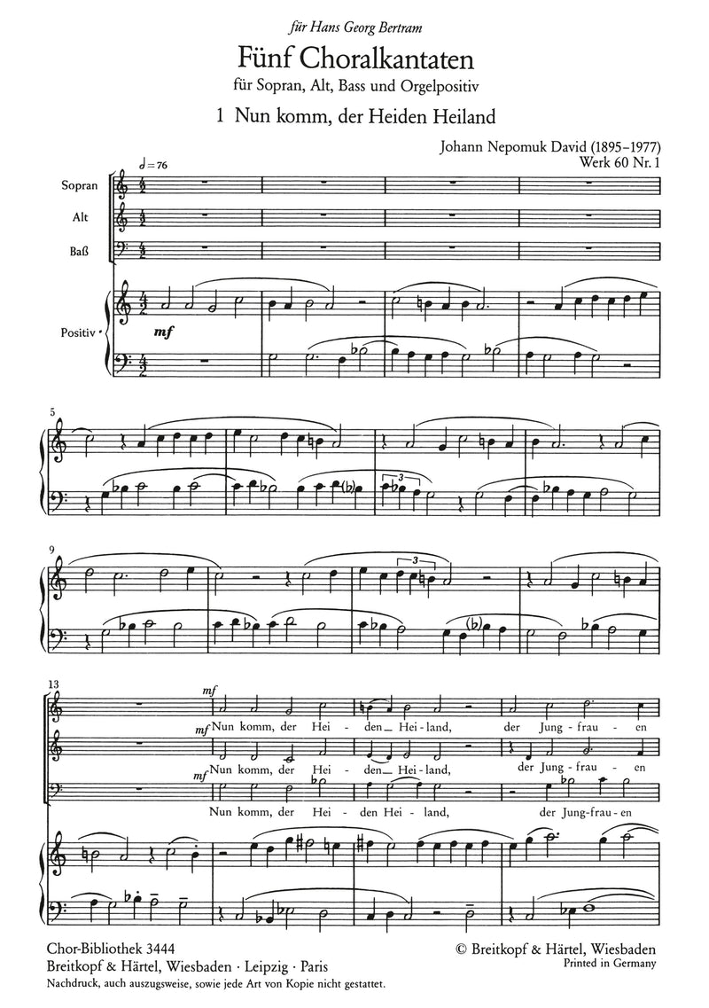 Choral Cantatas Wk 60, no. 1 [合唱楽譜]