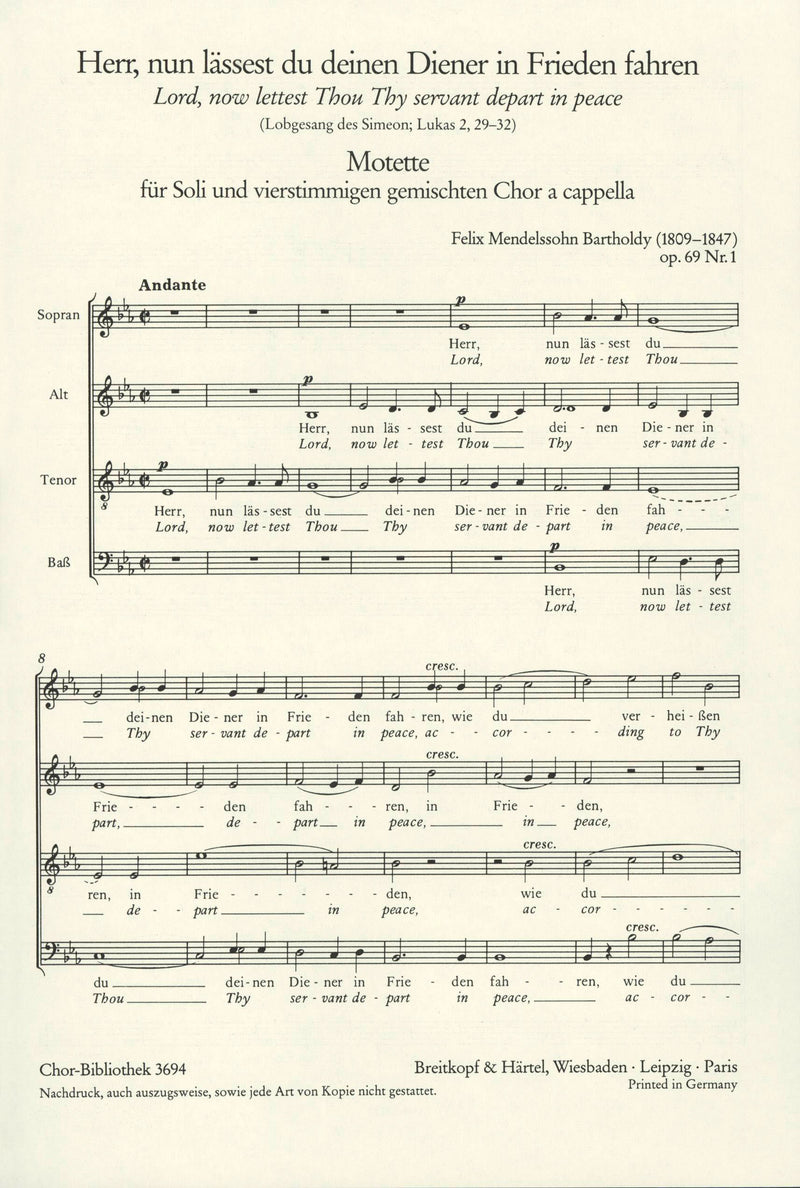 3 Motets Op. 69, no. 1 [合唱楽譜]