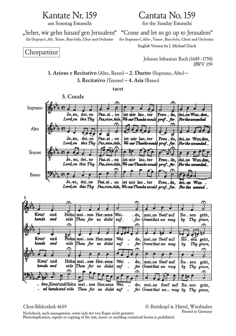 Kantate BWV 159 "Sehet, wir gehn hinauf gen Jerusalem" [合唱楽譜]