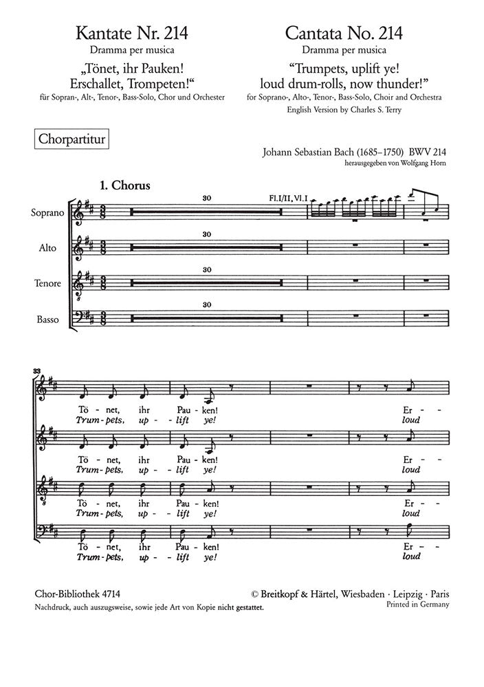 Kantate BWV 214 "Tönet, ihr Pauken! Erschallet, Trompeten!" [合唱楽譜]