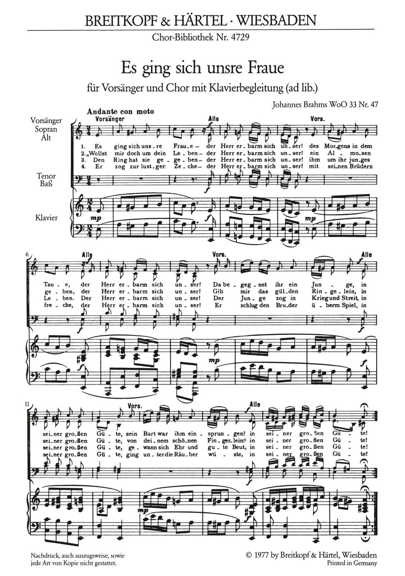 Deutsche Volkslieder WoO 33, No. 47 [合唱楽譜]