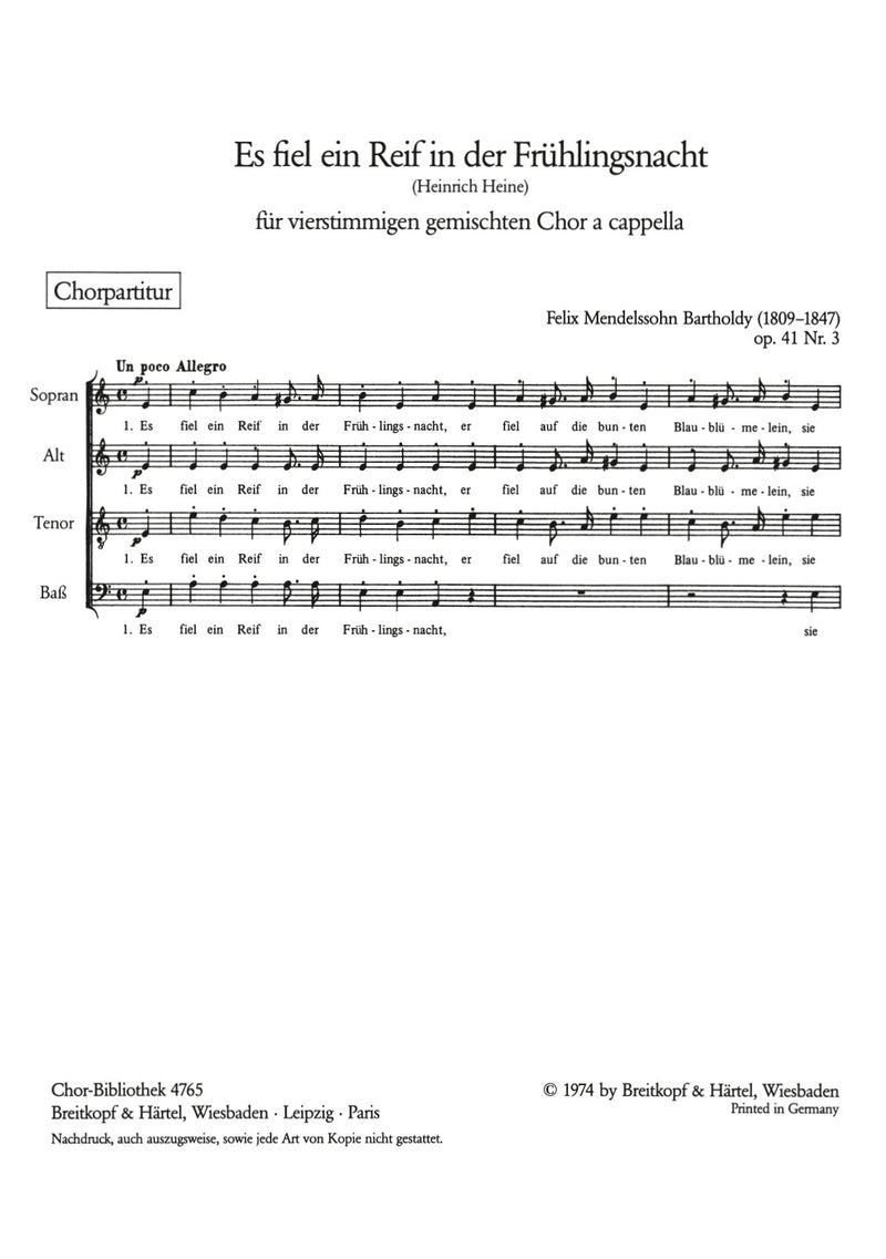 6 Lieder Op. 41, no. 3 [合唱楽譜]