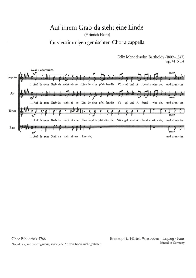 6 Lieder Op. 41, no. 4 [合唱楽譜]