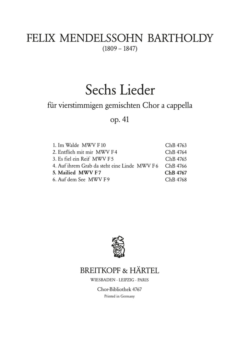 6 Lieder Op. 41, no. 5 [合唱楽譜]