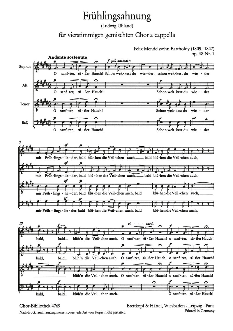 6 Lieder Op. 48, no. 1 [合唱楽譜]