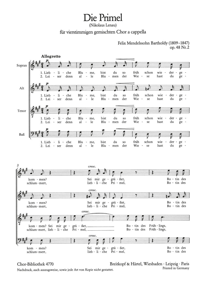 6 Lieder Op. 48, no. 2 [合唱楽譜]