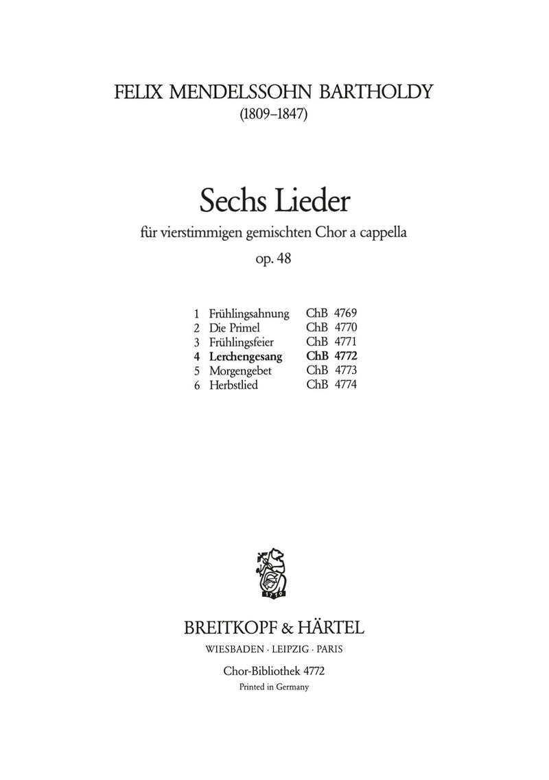 6 Lieder Op. 48, no. 4 [合唱楽譜]