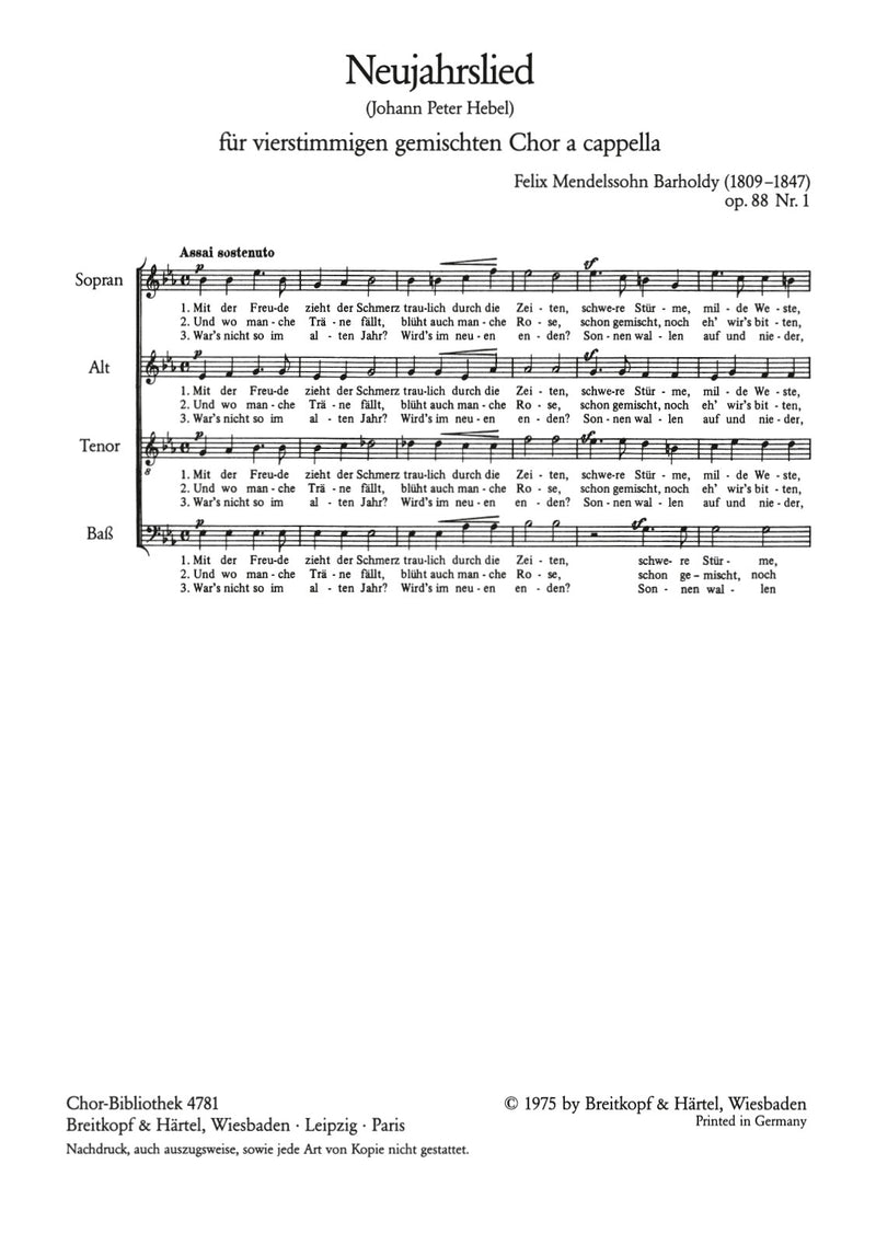 6 Lieder (Op. 88), no. 1 [合唱楽譜]