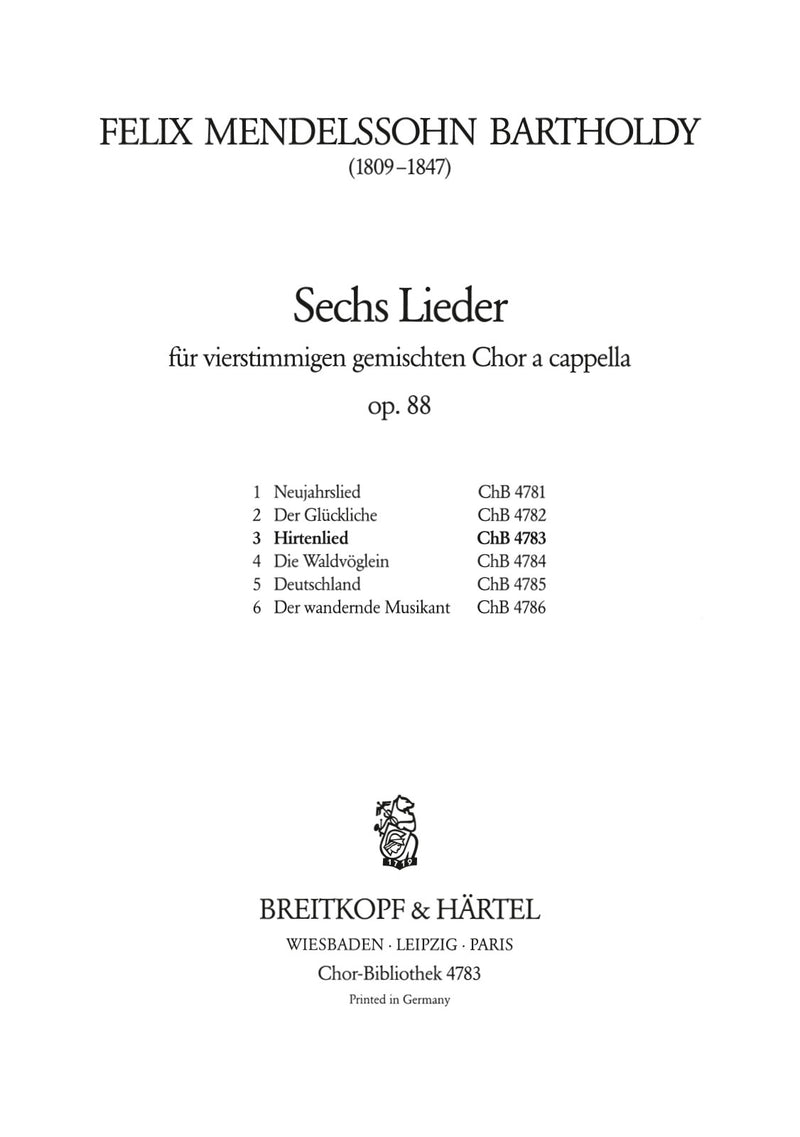 6 Lieder (Op. 88), no. 3 [合唱楽譜]