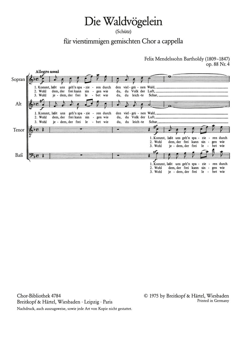 6 Lieder (Op. 88), no. 4 [合唱楽譜]