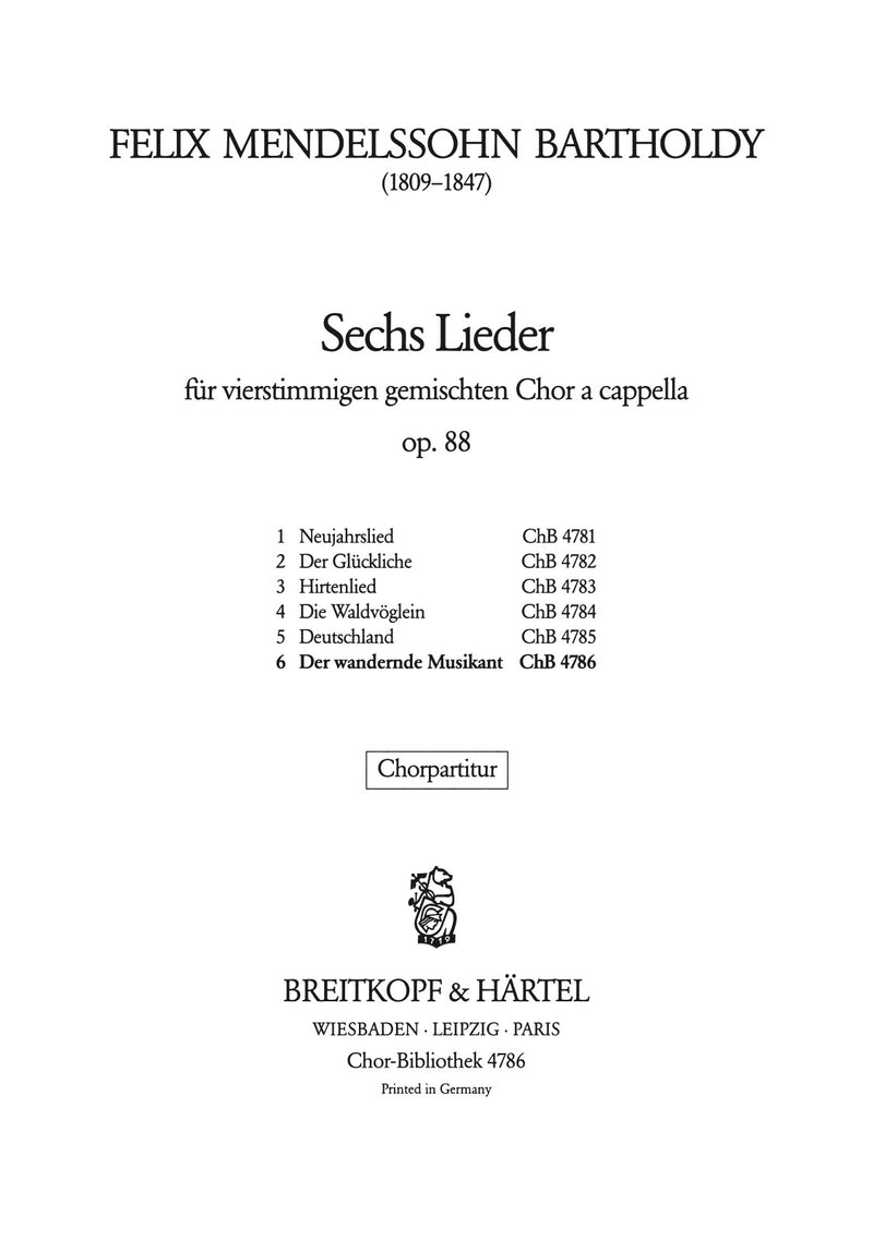 6 Lieder (Op. 88), no. 6 [合唱楽譜]