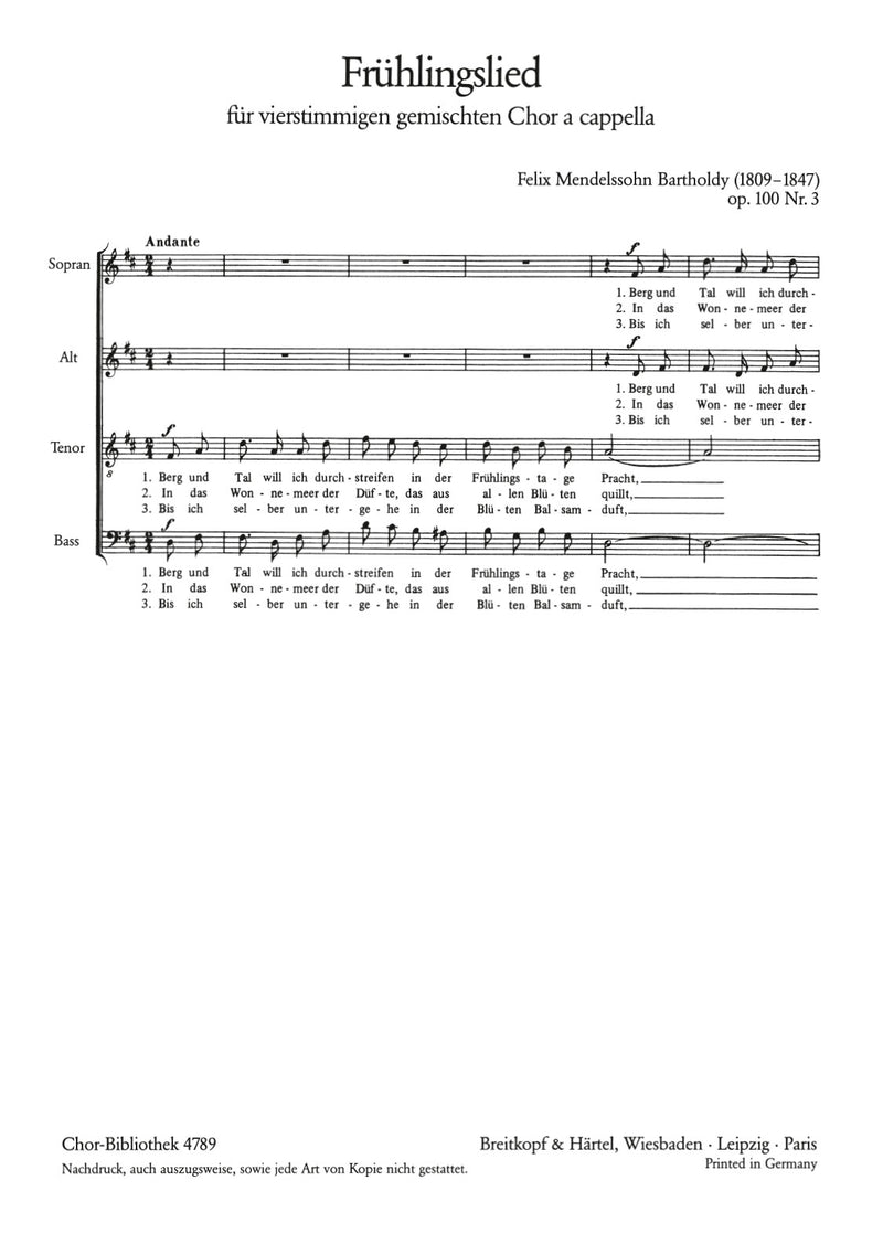 4 Lieder (Op. 100), no. 3 [合唱楽譜]