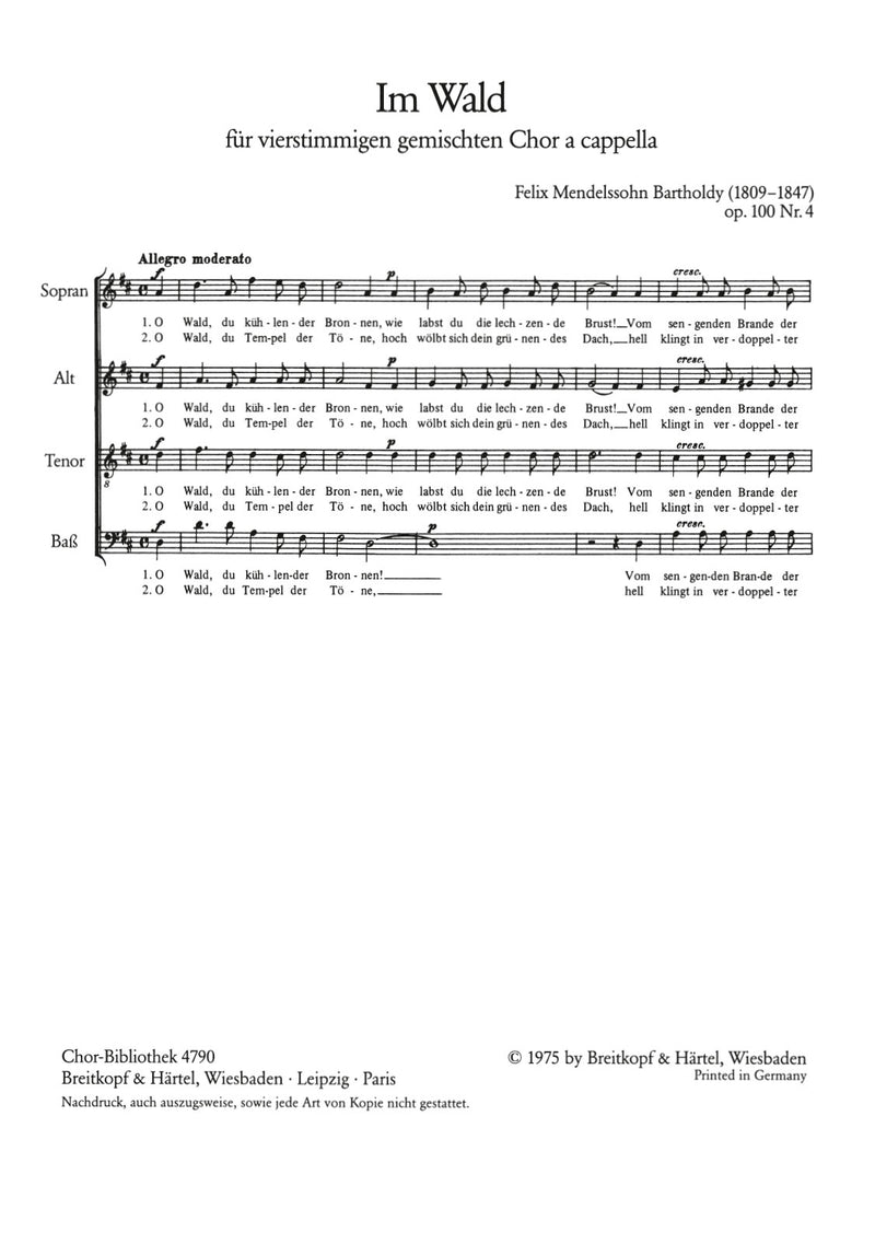 4 Lieder (Op. 100), no. 4 [合唱楽譜]