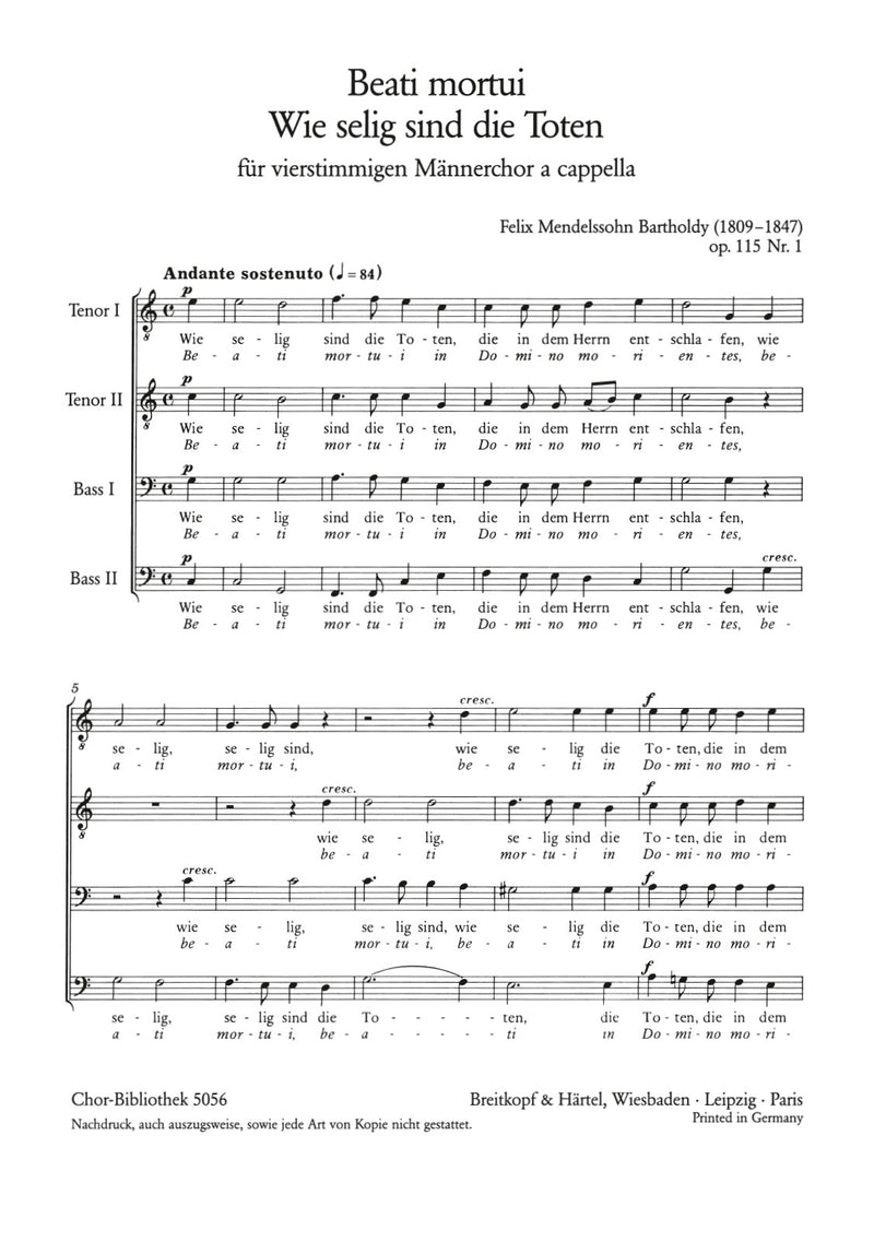 2 geistliche Chöre (Op. 115), no. 1 [合唱楽譜]