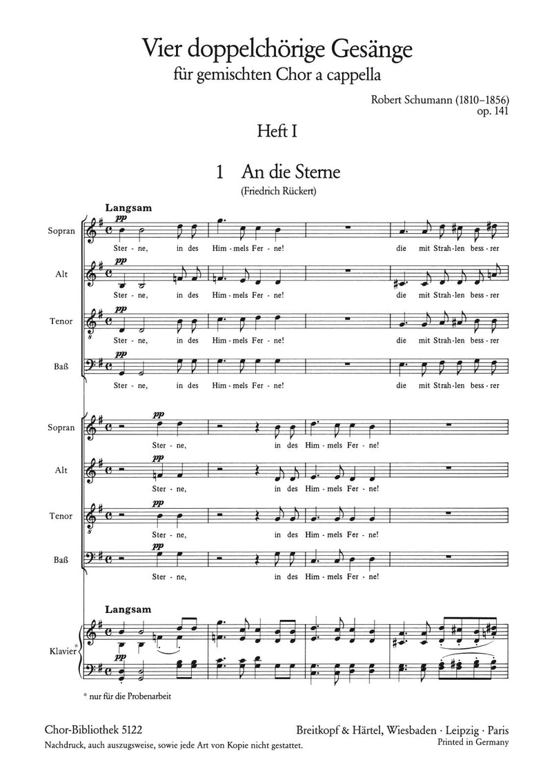 4 doppelchörige Gesaenge Op. 141, vol. 1 [合唱楽譜]