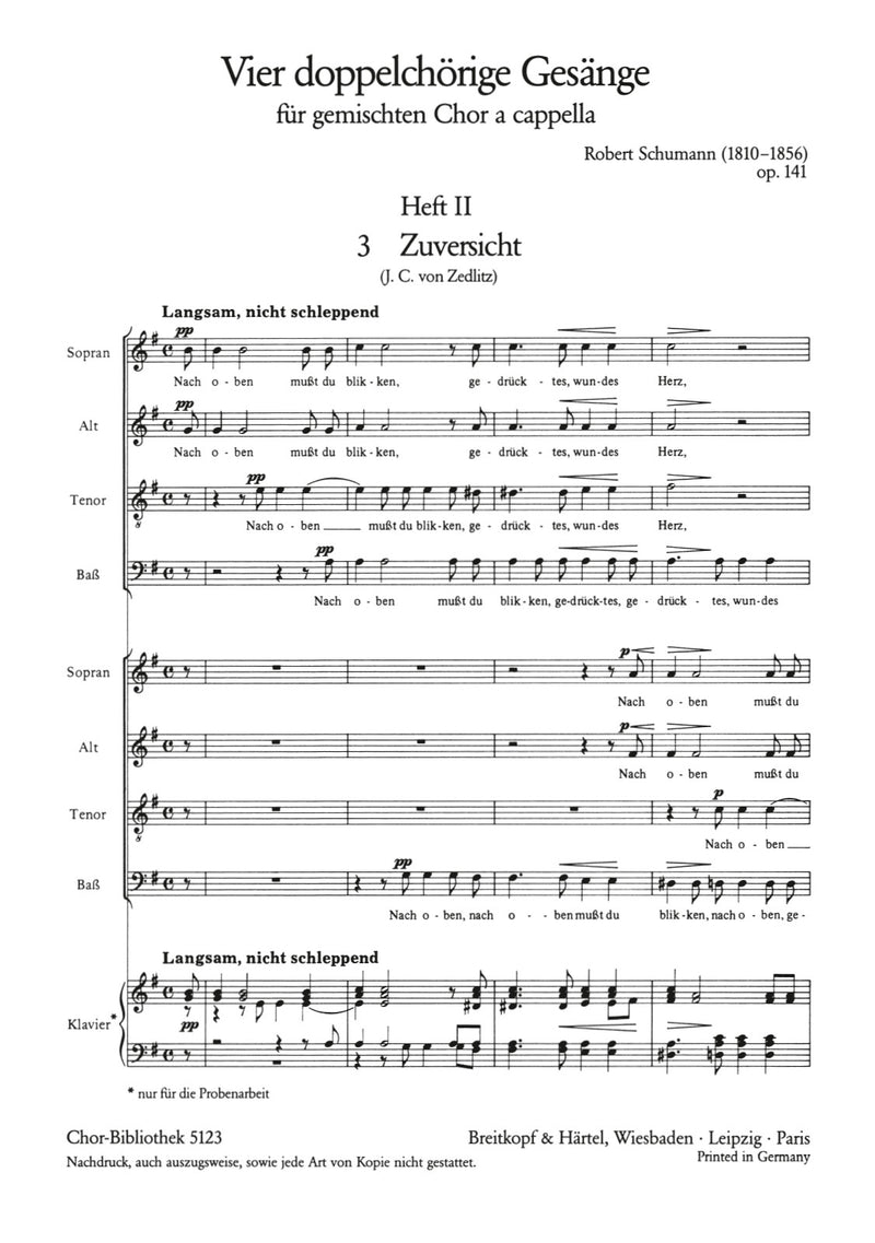 4 doppelchörige Gesaenge Op. 141, vol. 2 [合唱楽譜]