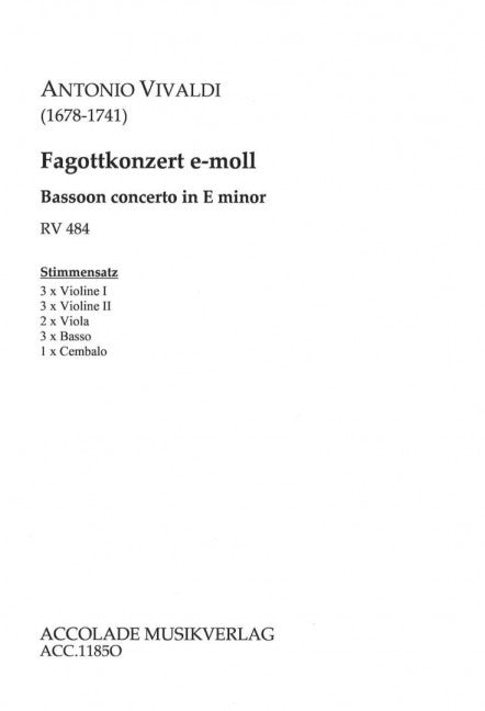 Fagottkonzert e-moll RV 484 / F:VIII,6 / PV 137 (Set of parts)