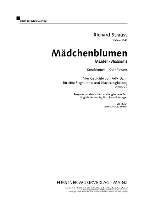 Mädchenblumen – Vier Gedichte von Felix Dahn für eine Singstimme und Klavierbegleitung op. 22/1, No.1 Cornflowers (Db major)