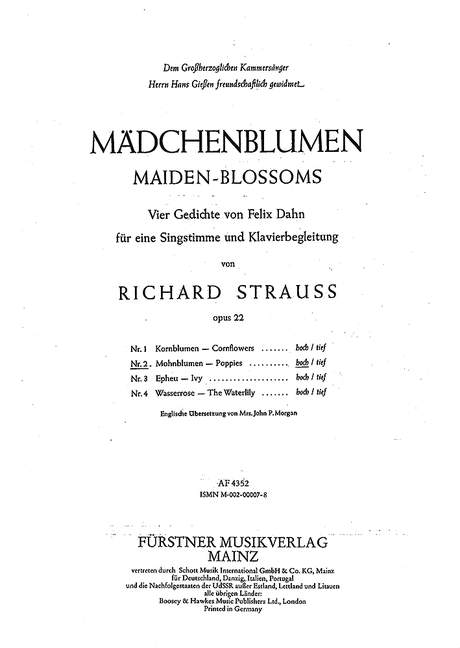 Mädchenblumen – Vier Gedichte von Felix Dahn für eine Singstimme und Klavierbegleitung op. 22/2, No. 2 Poppies (G major)