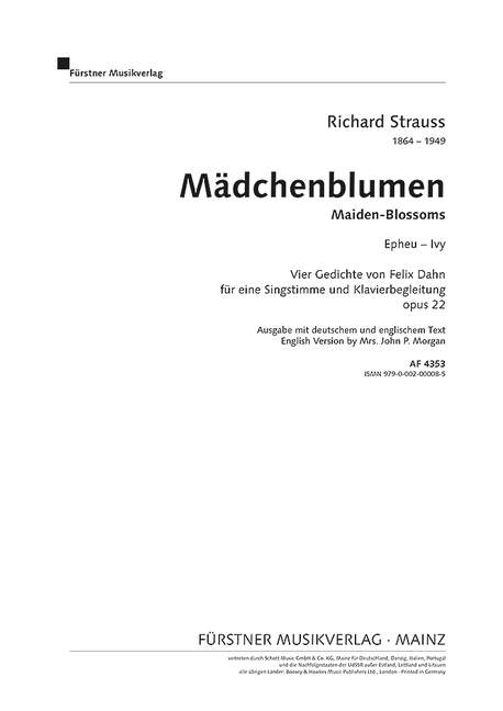 Mädchenblumen – Vier Gedichte von Felix Dahn für eine Singstimme und Klavierbegleitung op. 22/3, No. 3 Ivy (Eb major)