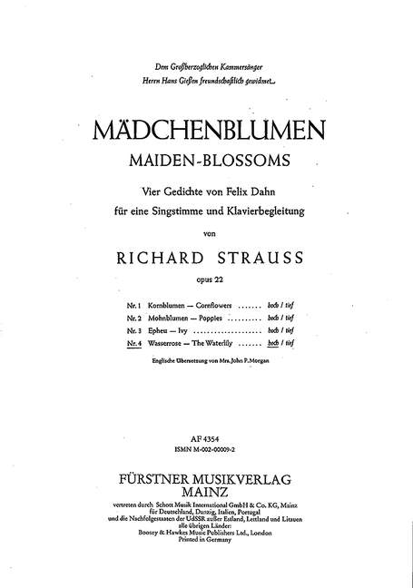 Mädchenblumen – Vier Gedichte von Felix Dahn für eine Singstimme und Klavierbegleitung op. 22/4, No. 4 The Waterlily (F sharp minor)