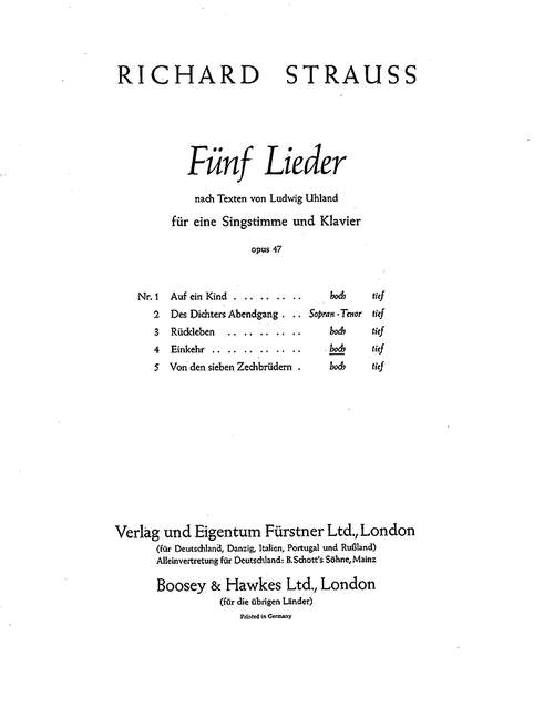 Fünf Lieder nach Gedichten von Ludwig Uhland op. 47/4, No. 4 Einkehr (high A major)