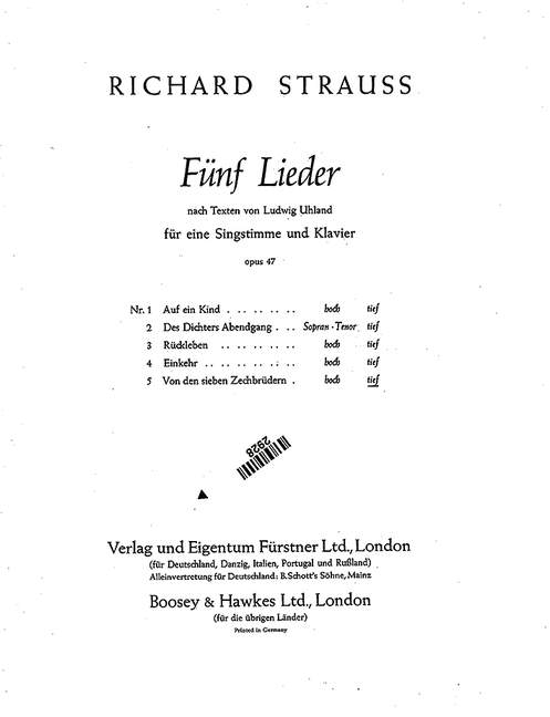 Fünf Lieder nach Gedichten von Ludwig Uhland op. 47/5, No. 5 Von den sieben Zechbrüdern (low C minor)