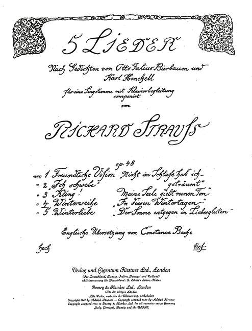 Fünf Lieder nach Gedichten von Otto Julius Bierbaum und Karl Henckell op. 48/4, No. 4 Winterweihe (low Db major)