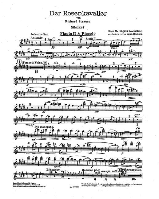 Der Rosenkavalier op. 59よりWalzer (Orchestra), Flute II / Piccolo part