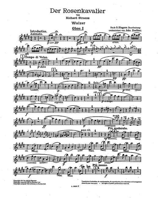 Der Rosenkavalier op. 59よりWalzer (Orchestra), Oboe I part