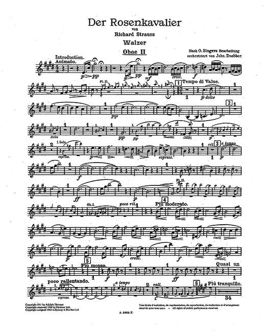 Der Rosenkavalier op. 59よりWalzer (Orchestra), Oboe II part