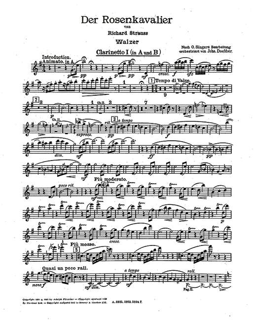 Der Rosenkavalier op. 59よりWalzer (Orchestra), Clarinet I part