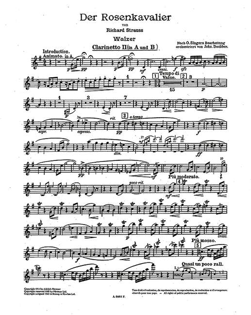 Der Rosenkavalier op. 59よりWalzer (Orchestra), Clarinet II part