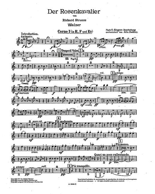 Der Rosenkavalier op. 59よりWalzer (Orchestra), Horn I part