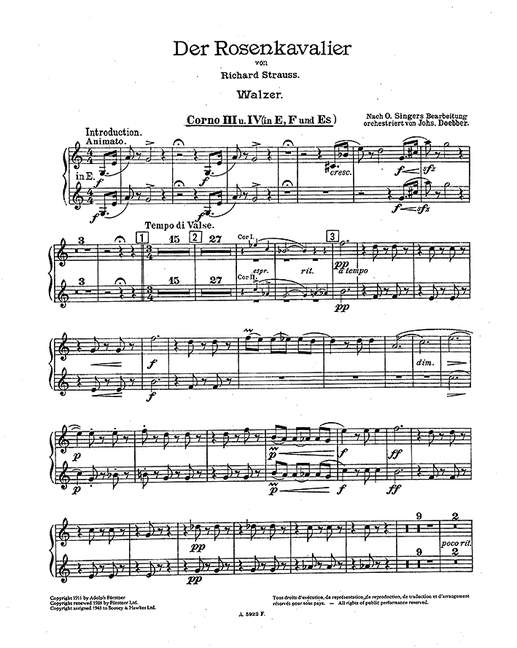 Der Rosenkavalier op. 59よりWalzer (Orchestra), Horn III/IV part