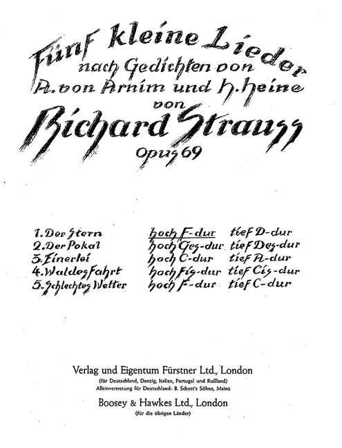 Fünf kleine Lieder nach Gedichten von Achim von Arnim und Heinrich Heine op. 69/1, Nr. 1 Der Stern (hoch F-Dur) (high, F major)