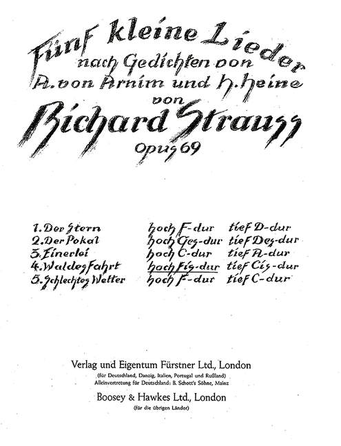 Fünf kleine Lieder nach Gedichten von Achim von Arnim und Heinrich Heine op. 69/4, Nr. 4 Waldesfahrt (hoch Fis-Dur) (high, F