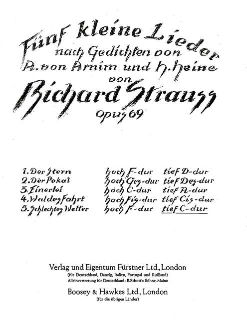 Fünf kleine Lieder nach Gedichten von Achim von Arnim und Heinrich Heine op. 69/5, Nr. 5 Schlechtes Wetter (tief C-Dur) (low, C major)