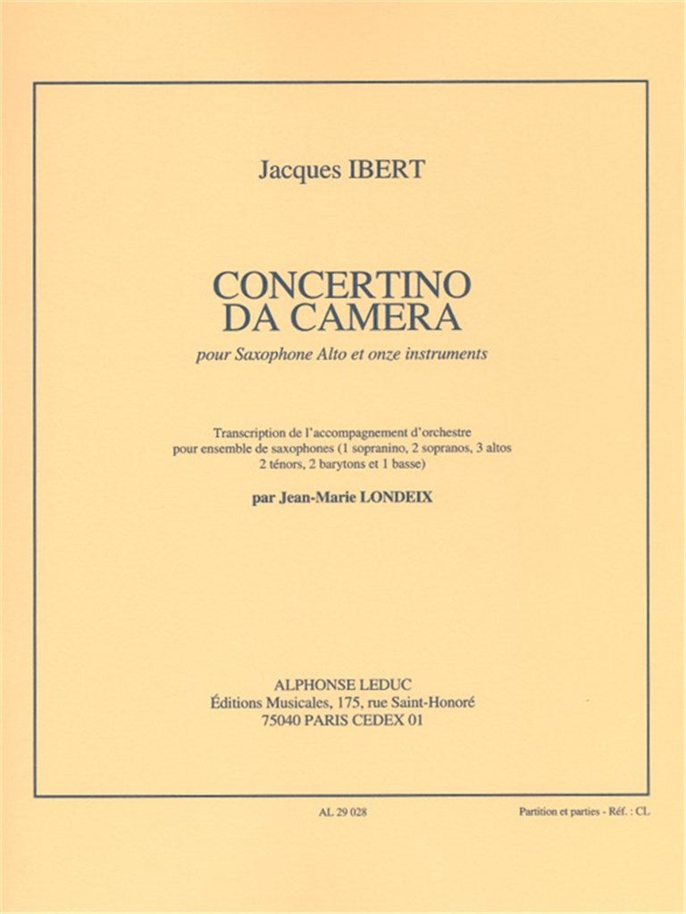 Concertino Da Camera (Alto Saxophone & Saxophone Ensemble)
