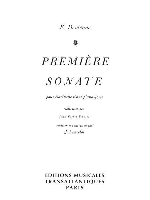 Sonate No. 1 pour Clarinette Si-b