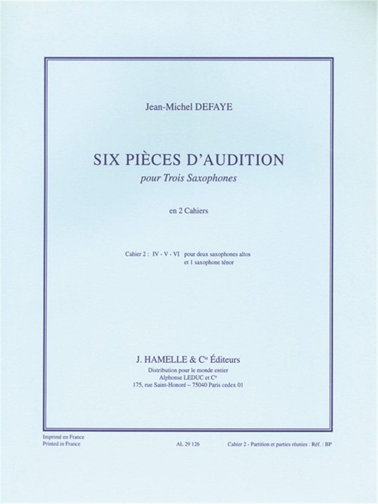 Six Pièces d'Audition (3 Saxophones), Cahier 2