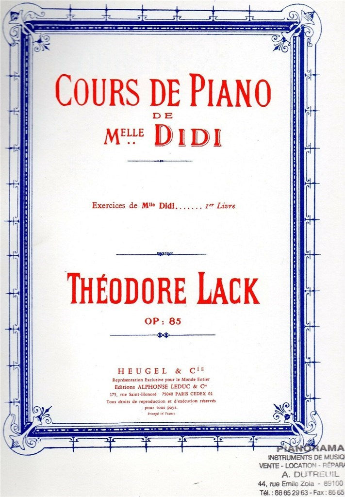 Cours de Piano de Mlle Didi Exercices Vol. 1 Piano