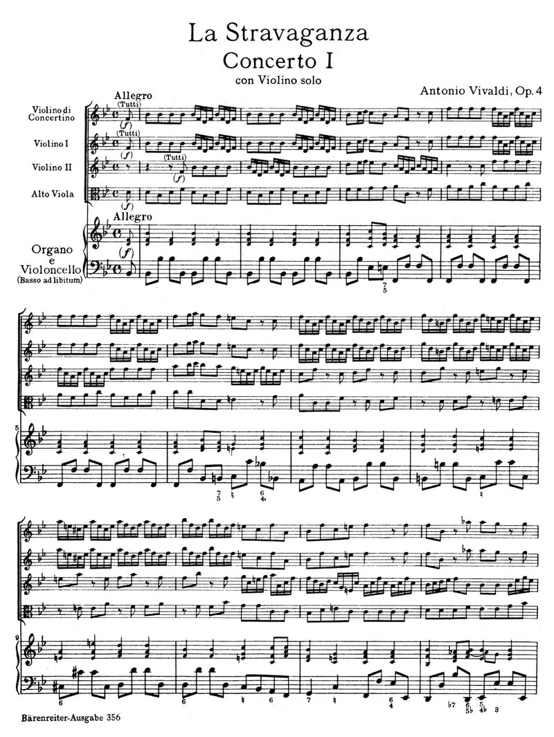 La Stravaganza op. 4, no. 1 Violin Concerto in B-flat major Fa I, 180 [score]