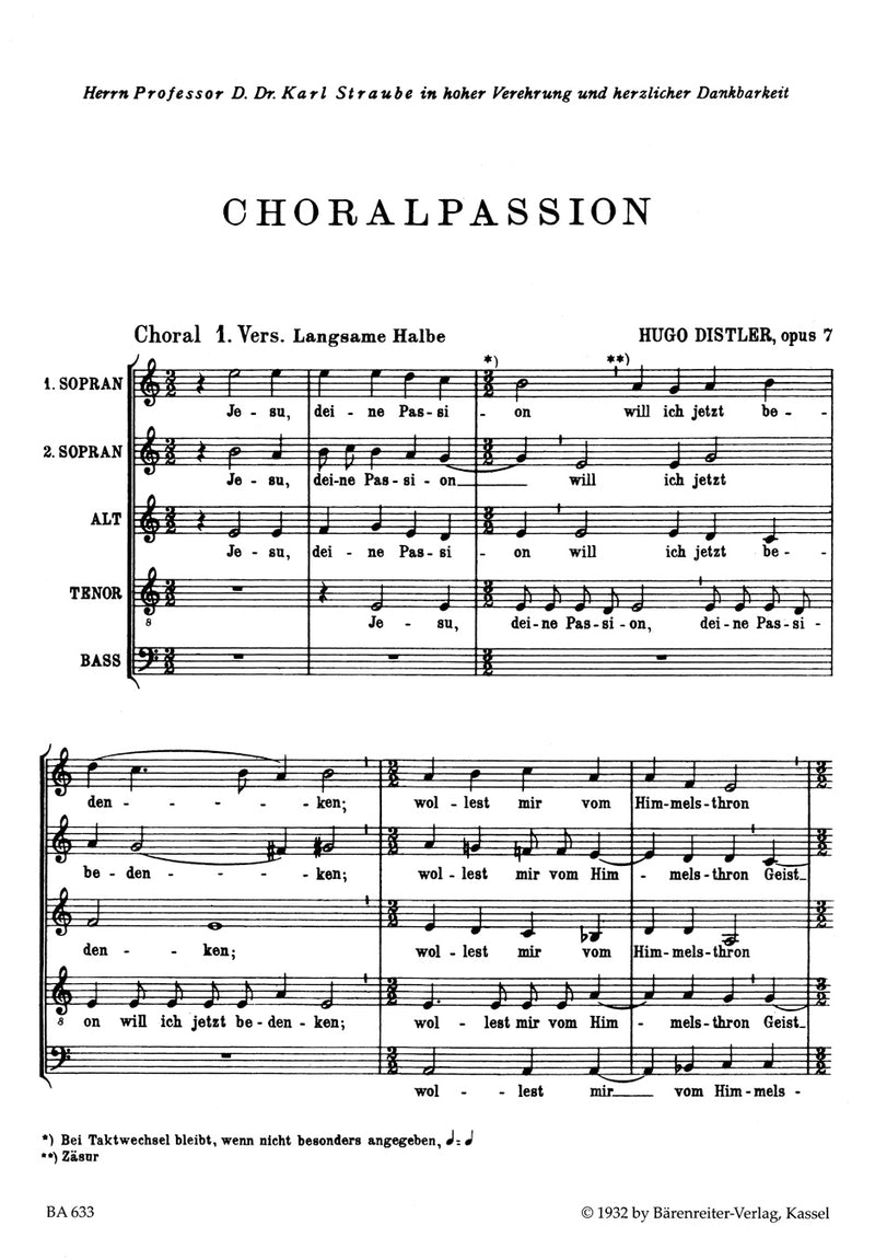 Choralpassion nach den vier Evangelien op. 7 (1933)