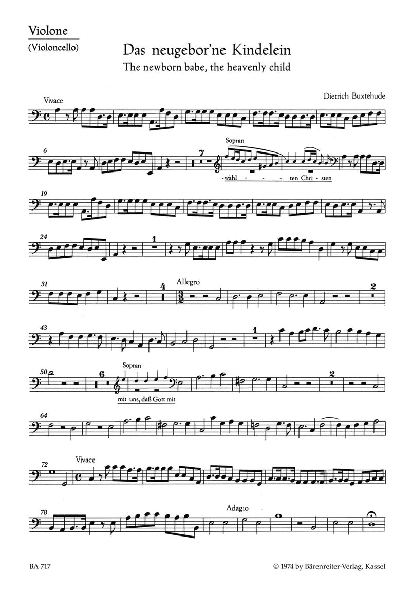Das neugeborne Kindelein BuxWV 13 [cello/double bass part]