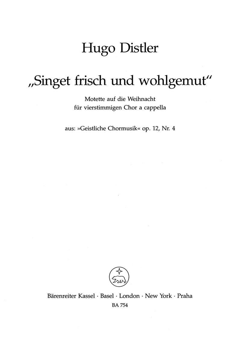 Singet frisch und wohlgemut for four-part choir op. 12/4