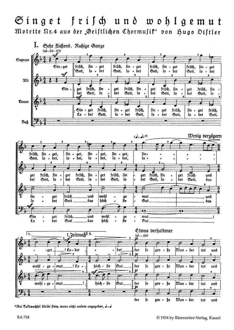 Singet frisch und wohlgemut for four-part choir op. 12/4