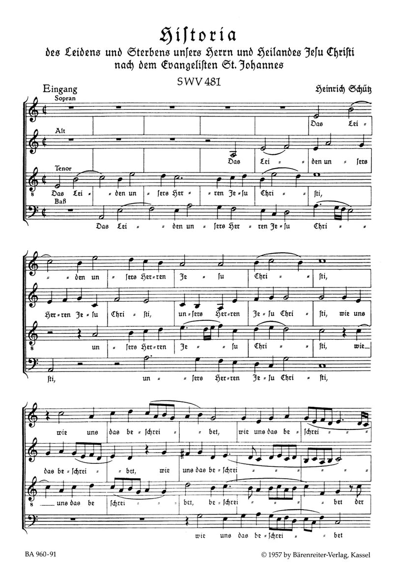 Johannes-Passion SWV 481 [合唱楽譜]